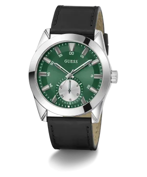 GUESS Mens Black Silver Tone Multi-function Watch
