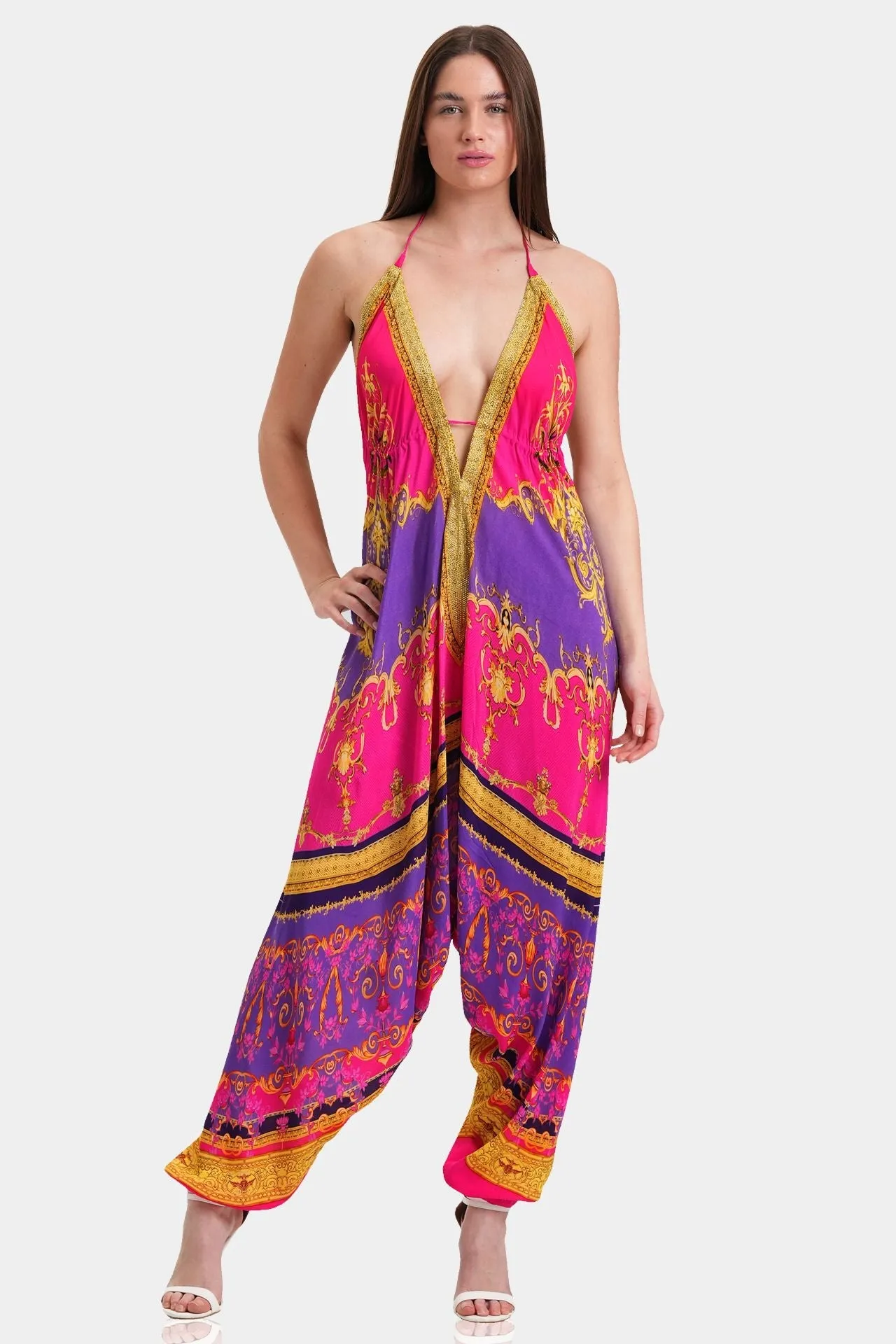 Halter V Neck Harem Jumpsuit
