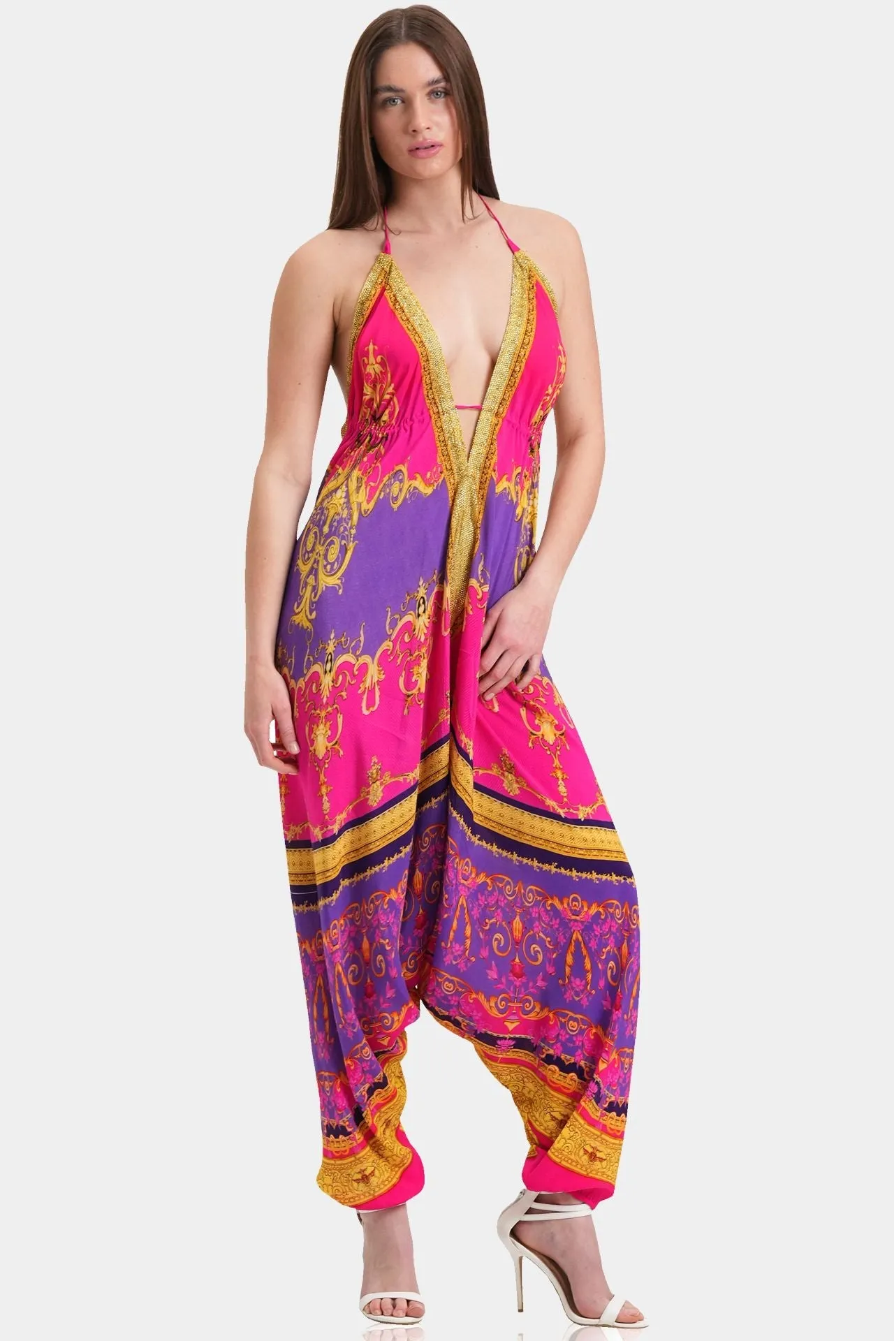 Halter V Neck Harem Jumpsuit