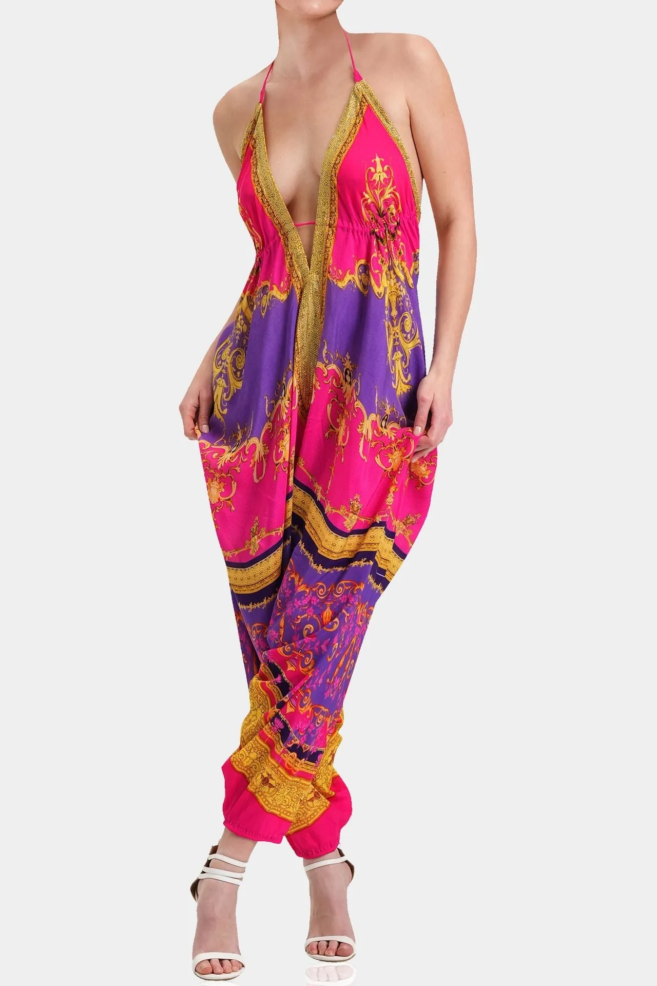 Halter V Neck Harem Jumpsuit