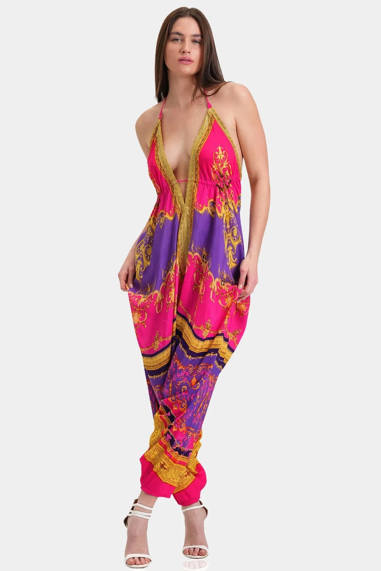 Halter V Neck Harem Jumpsuit