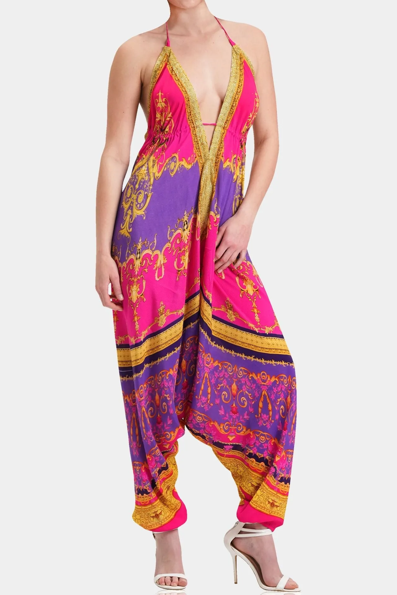 Halter V Neck Harem Jumpsuit