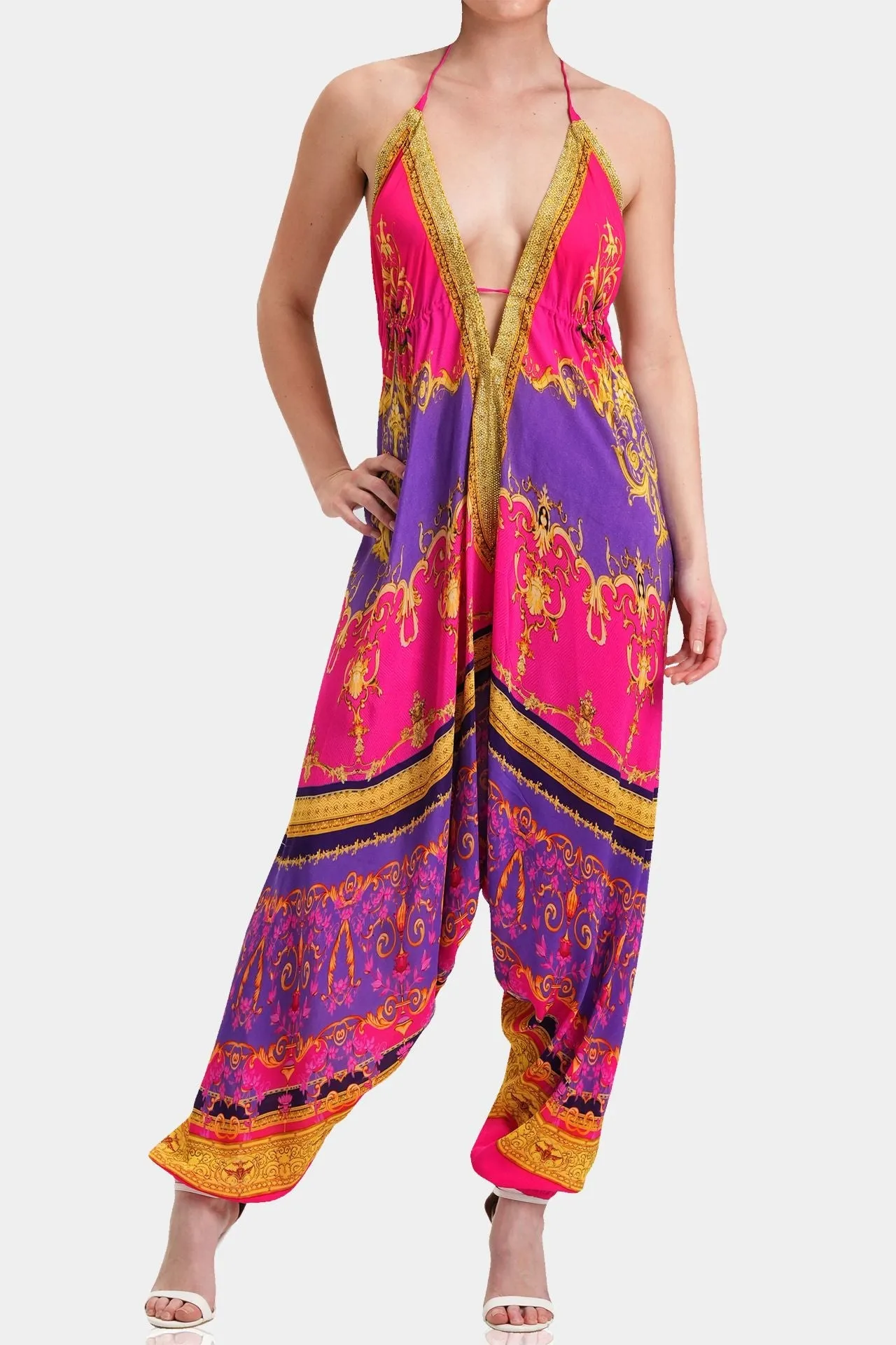 Halter V Neck Harem Jumpsuit