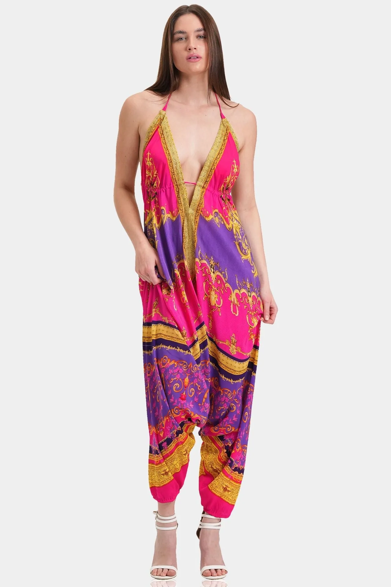Halter V Neck Harem Jumpsuit