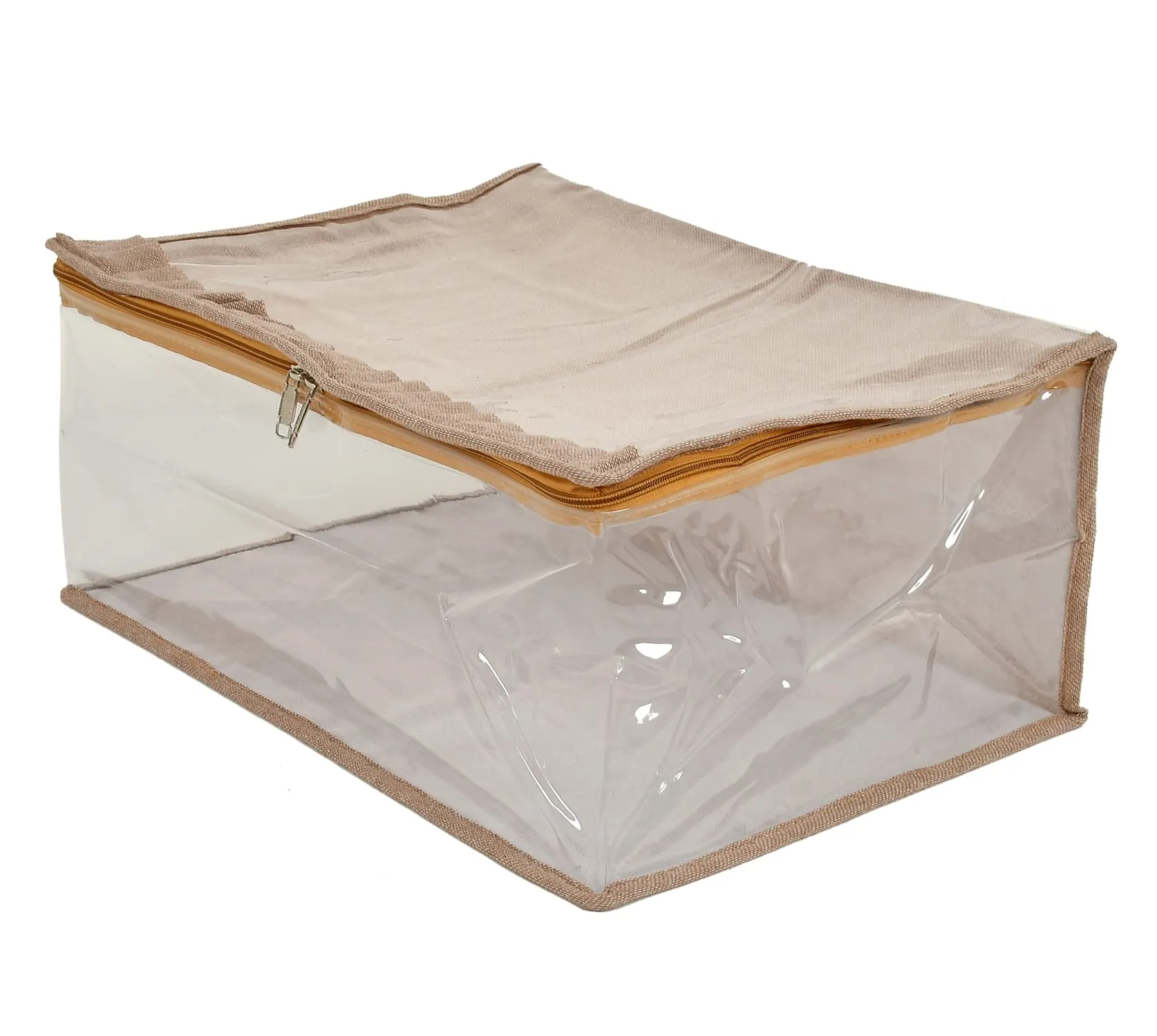 Heart Home Laminated Transparent Waterproof Underbed Storage Bag, Storage Organiser For Quilts, Blankets, Pillows, Bedsheets, Towels, Summer and Winter Cloth- Pack of 2 (Ivory)-HS_38_HEARTH21451