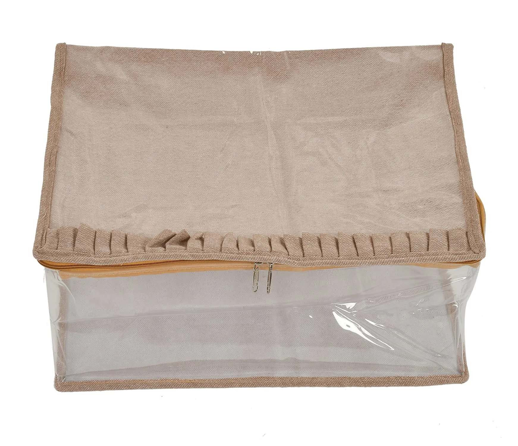 Heart Home Laminated Transparent Waterproof Underbed Storage Bag, Storage Organiser For Quilts, Blankets, Pillows, Bedsheets, Towels, Summer and Winter Cloth- Pack of 2 (Ivory)-HS_38_HEARTH21451
