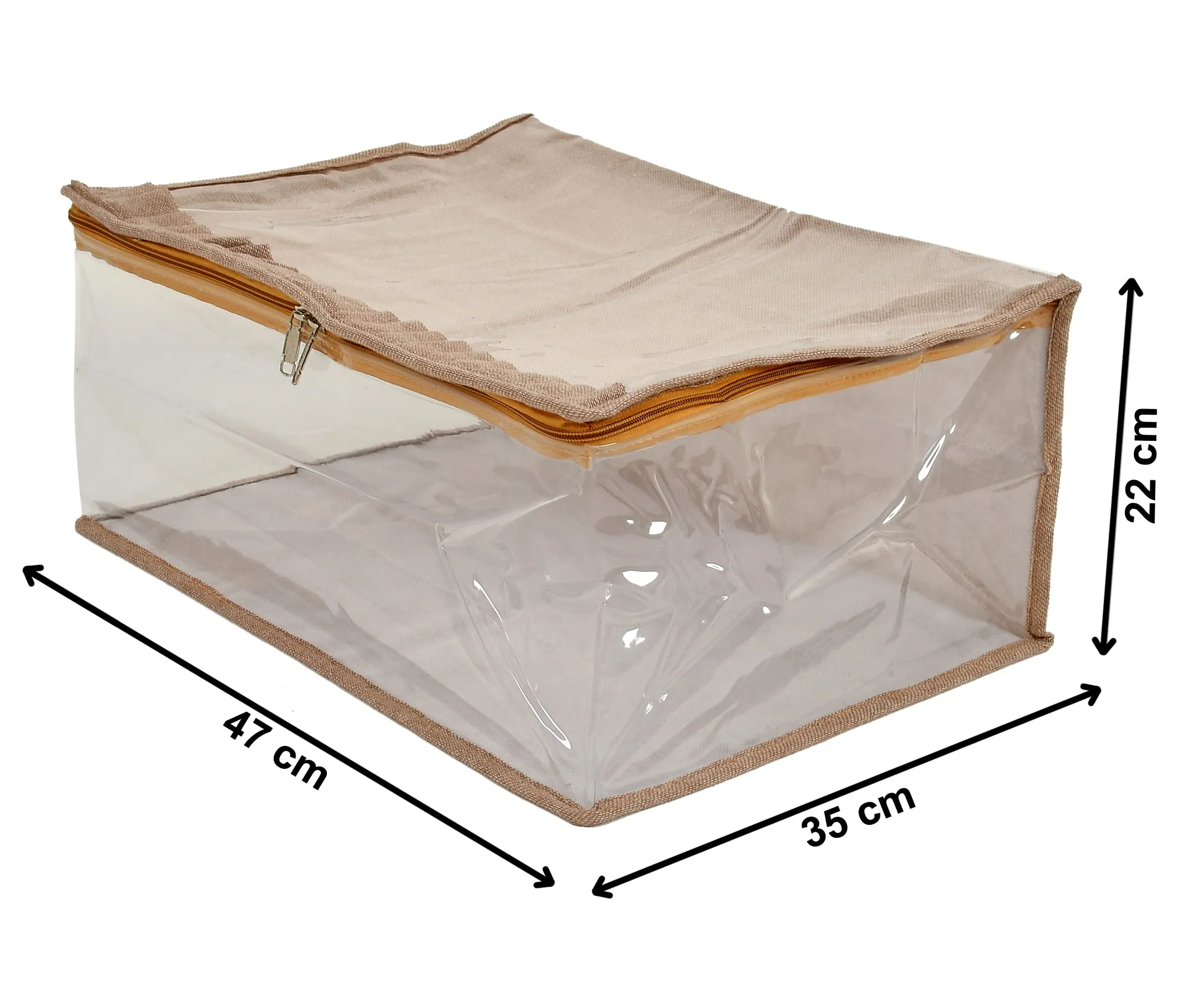Heart Home Laminated Transparent Waterproof Underbed Storage Bag, Storage Organiser For Quilts, Blankets, Pillows, Bedsheets, Towels, Summer and Winter Cloth- Pack of 2 (Ivory)-HS_38_HEARTH21451