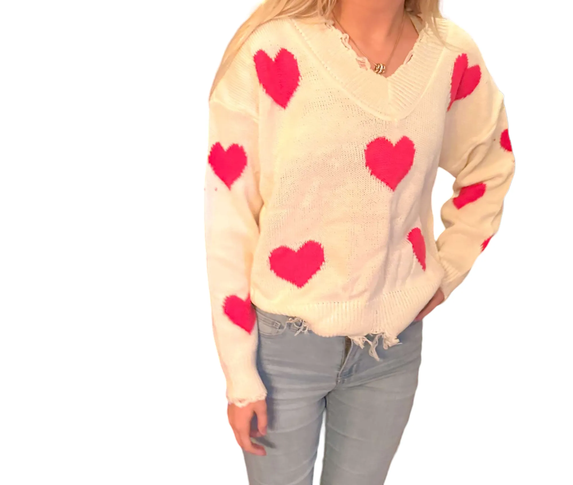Heartfelt Distressed Knit Sweater