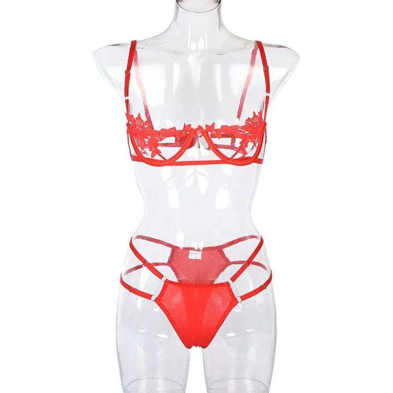 Hollow Out Bra Panties Set Lingerie Two Piece Set