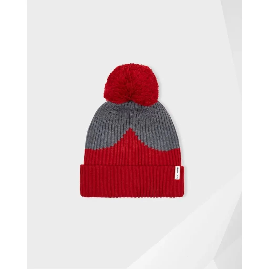 Hunter Moustache Bobble Hat Red/Grey