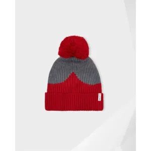 Hunter Moustache Bobble Hat Red/Grey