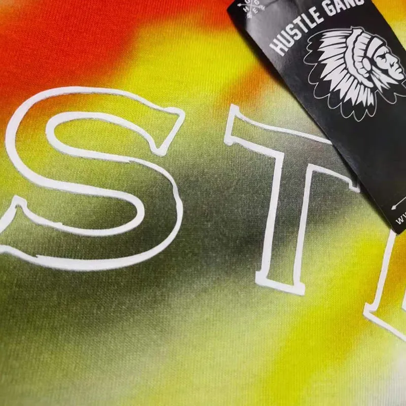 HUSTLE GANGS CREW NECK SKATEBOARD TIE DYED T SHIRT