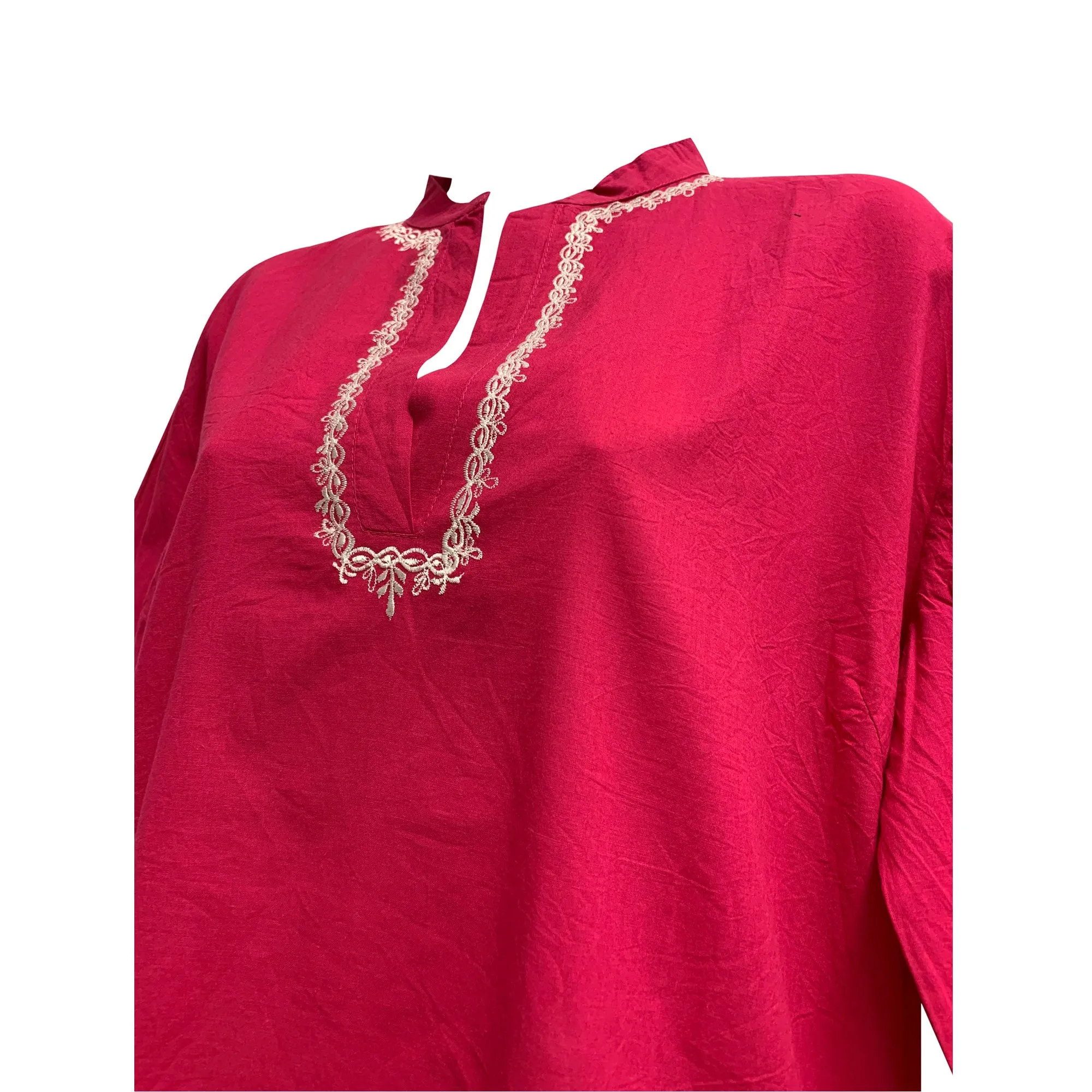 Indian Classic Boho Embroidered Mandarin Collar Long Sleeve Long Tunic Dress