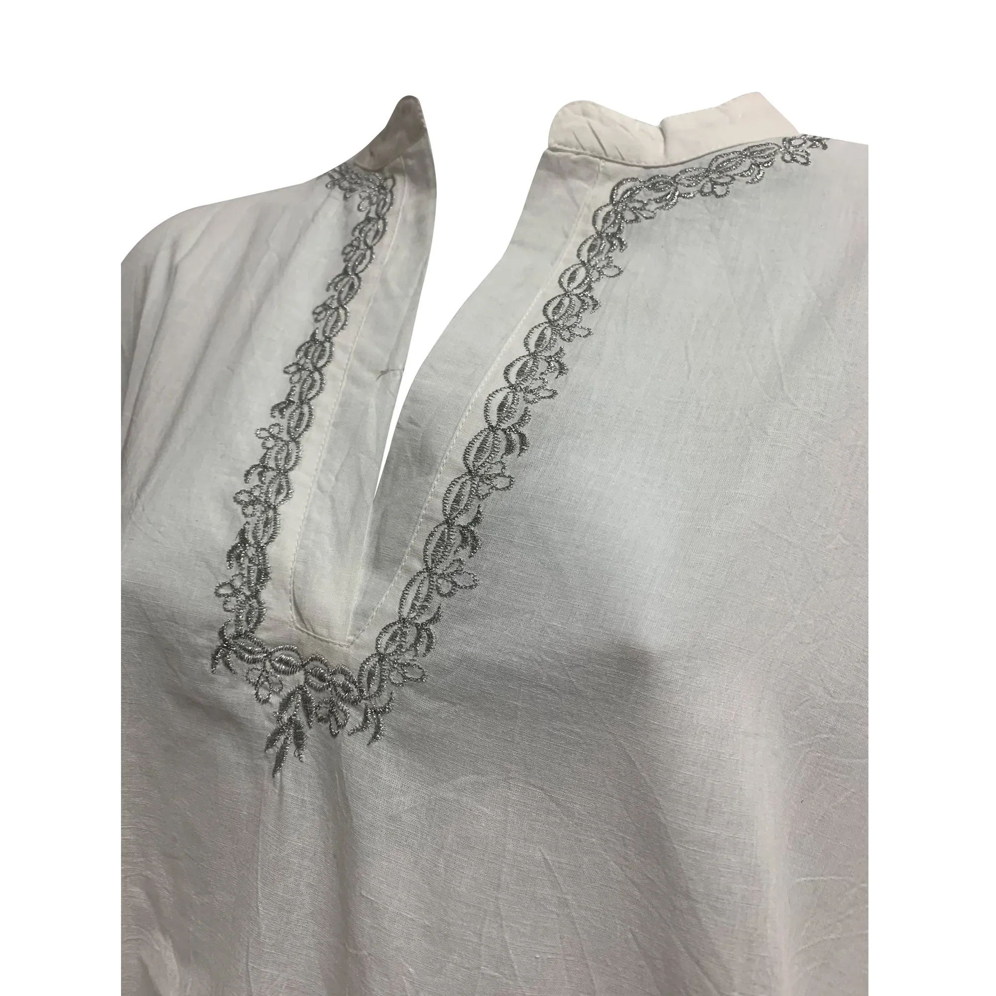 Indian Classic Boho Embroidered Mandarin Collar Long Sleeve Long Tunic Dress