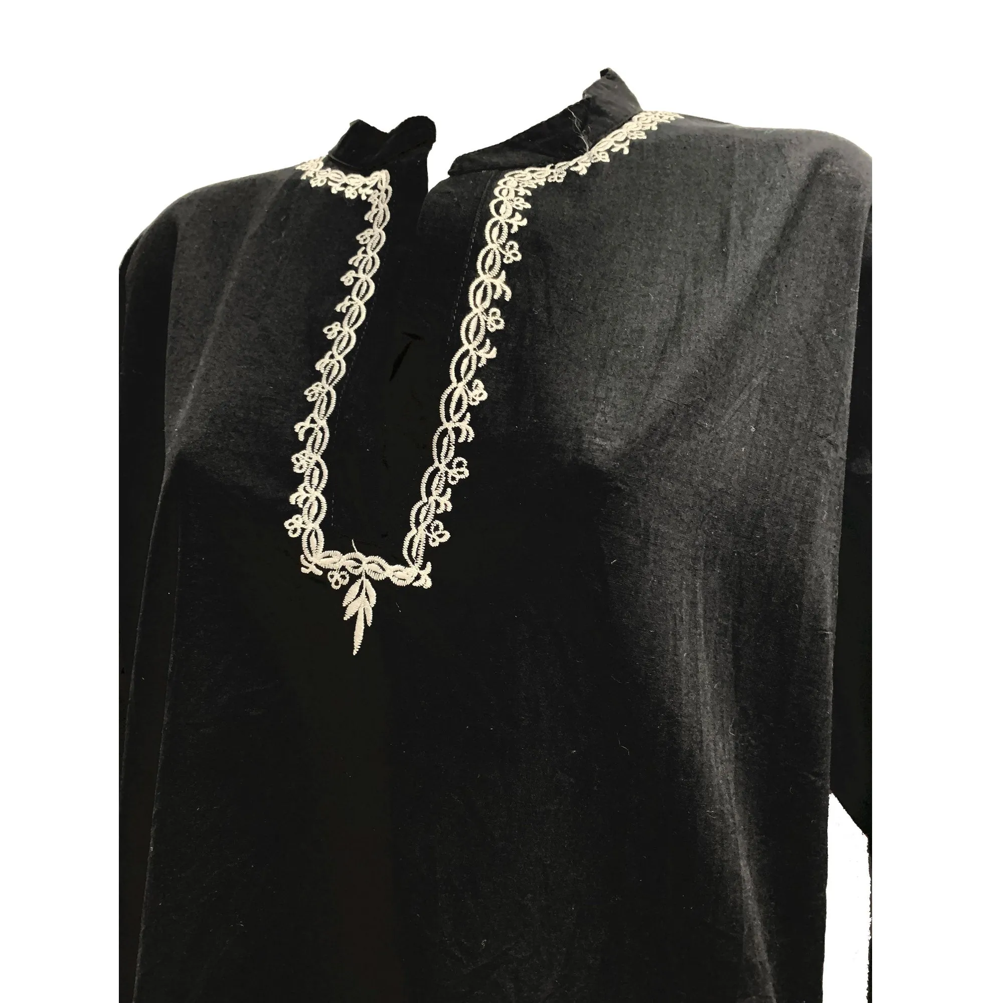 Indian Classic Boho Embroidered Mandarin Collar Long Sleeve Long Tunic Dress