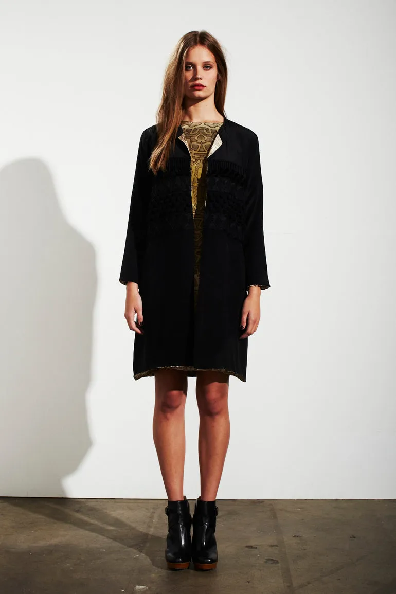Indigenous Solid Black Overcoat