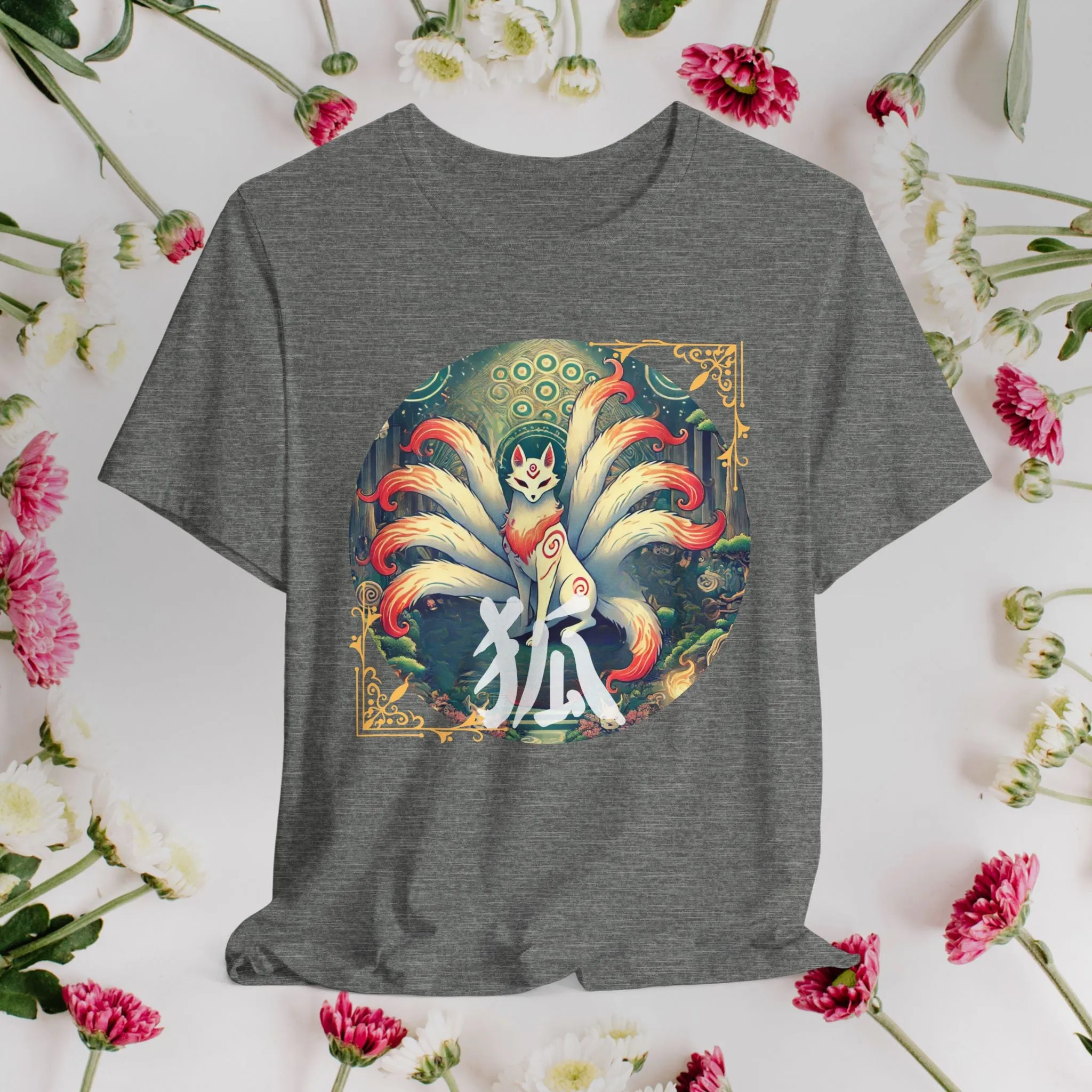 Japanese Fox T-Shirt: Mystical Kitsune Yokai Design