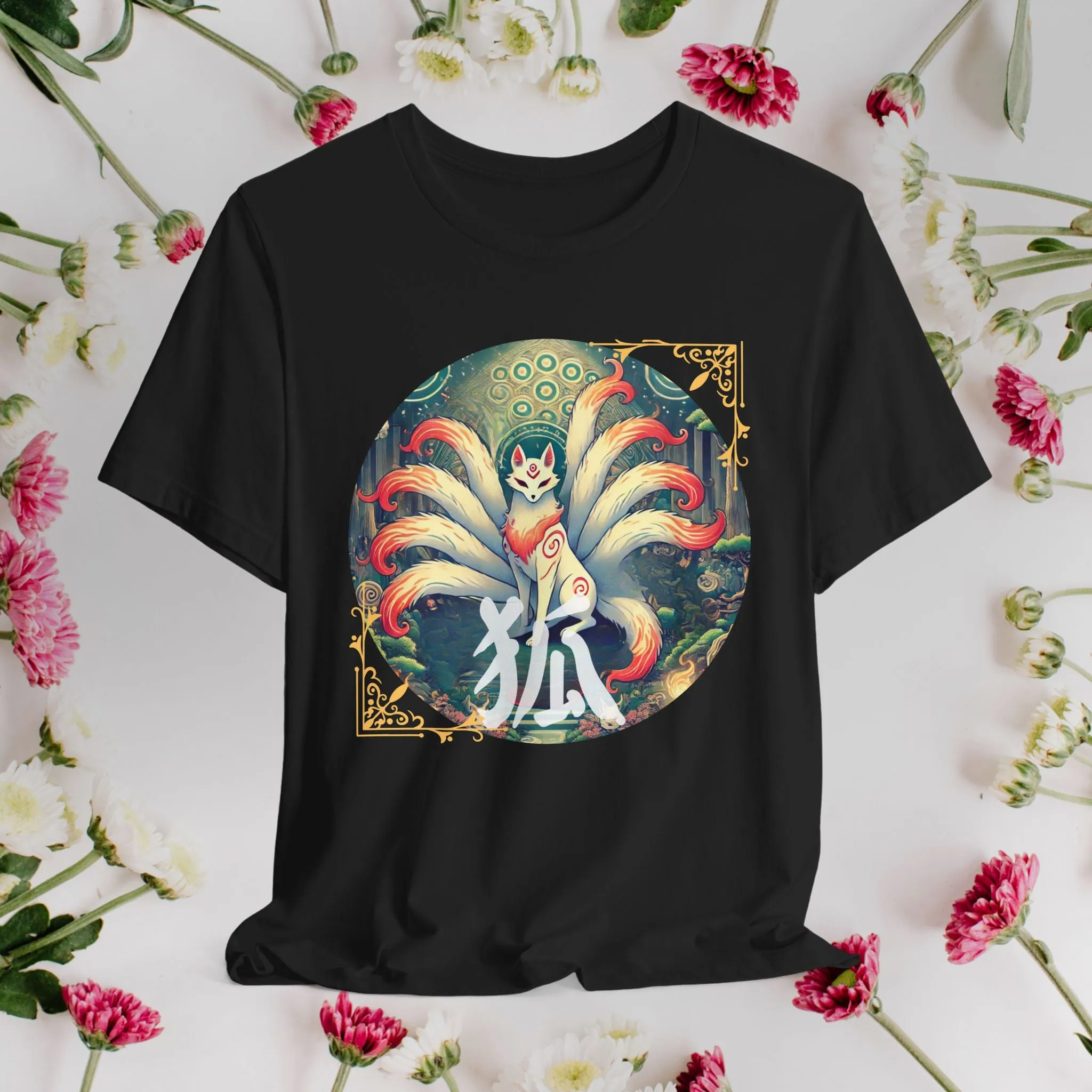Japanese Fox T-Shirt: Mystical Kitsune Yokai Design