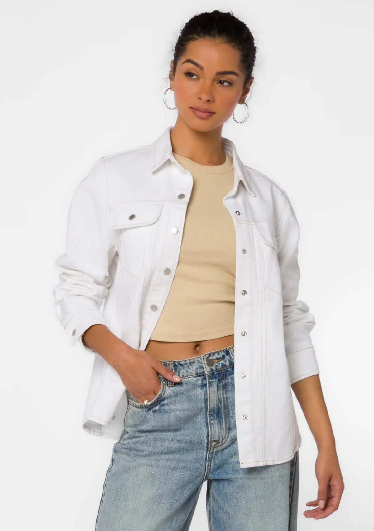 Jodie Long Sleeve Shacket - Optic White