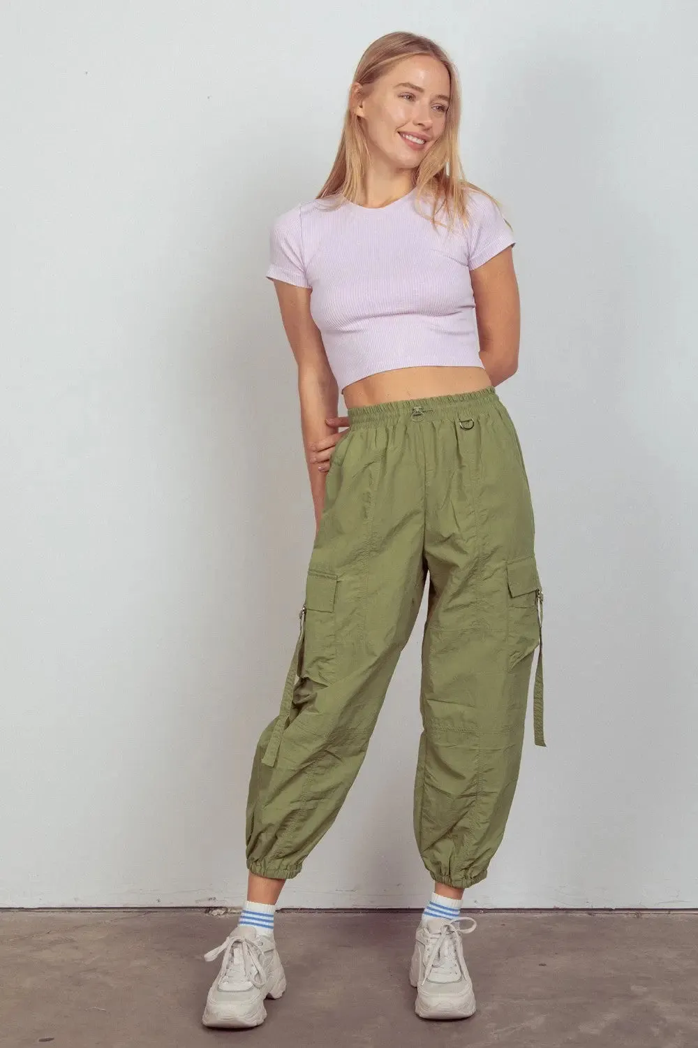 Kam  Elastic Waist Woven Cargo Pants