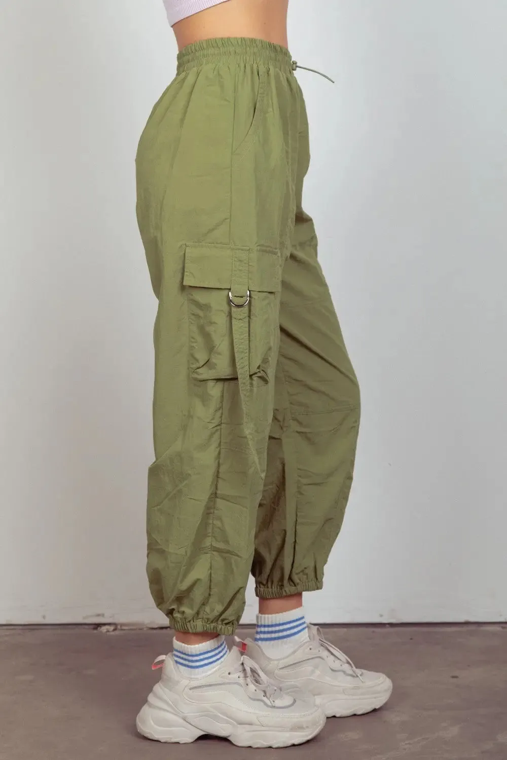 Kam  Elastic Waist Woven Cargo Pants