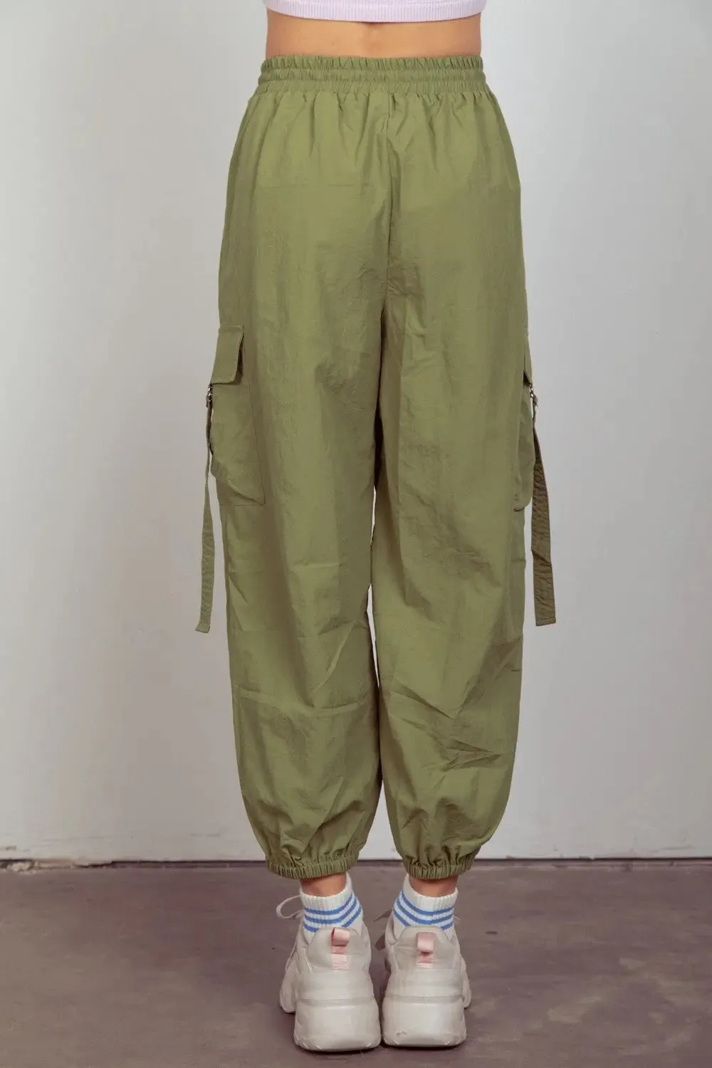 Kam  Elastic Waist Woven Cargo Pants