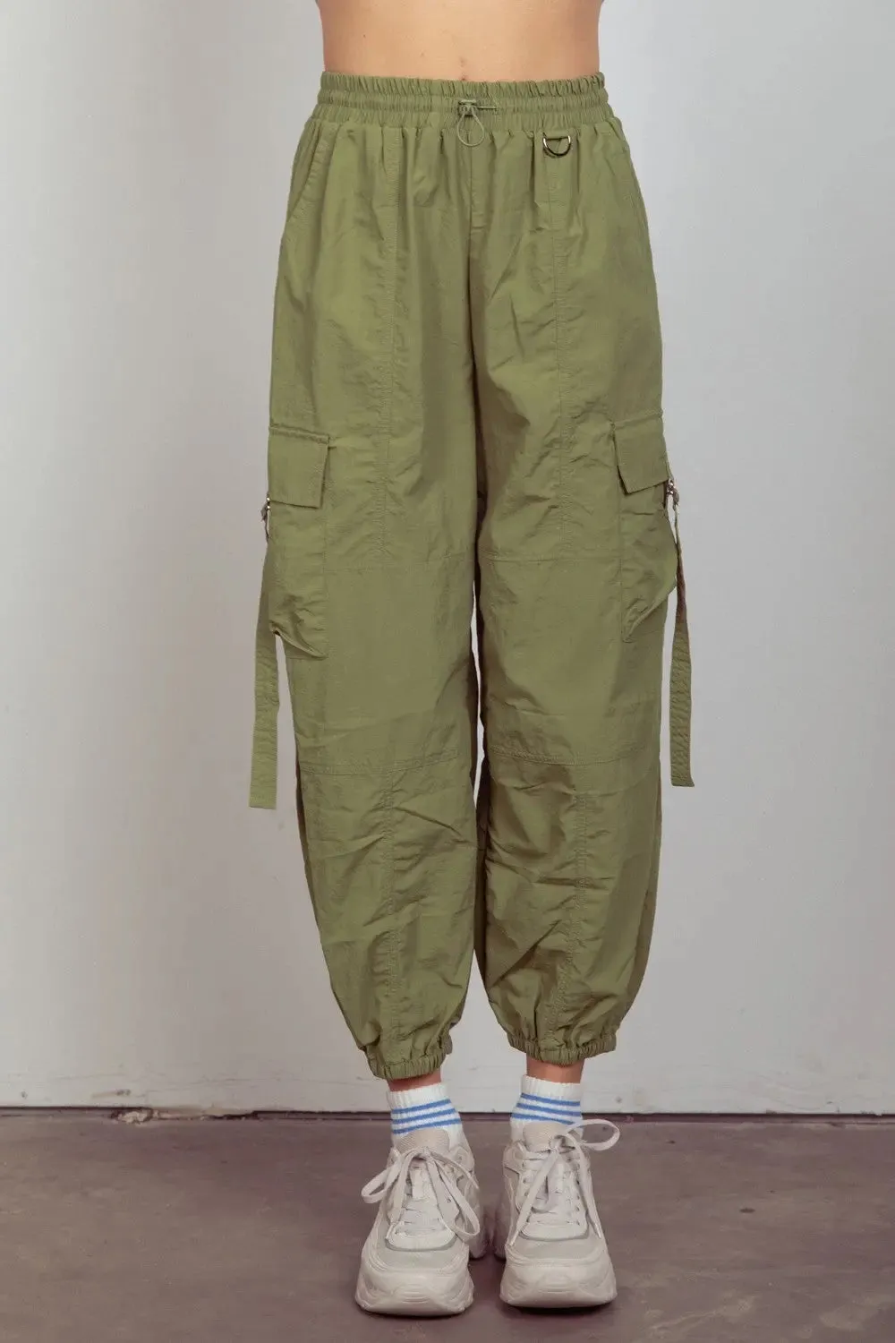 Kam  Elastic Waist Woven Cargo Pants