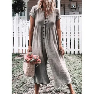 Ketty More Women Loose Button Down Loose Summer Jumpsuit-C10179TCJ