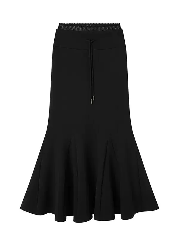 Lace Splicing Drawstring Sweat Mermaid Skirt