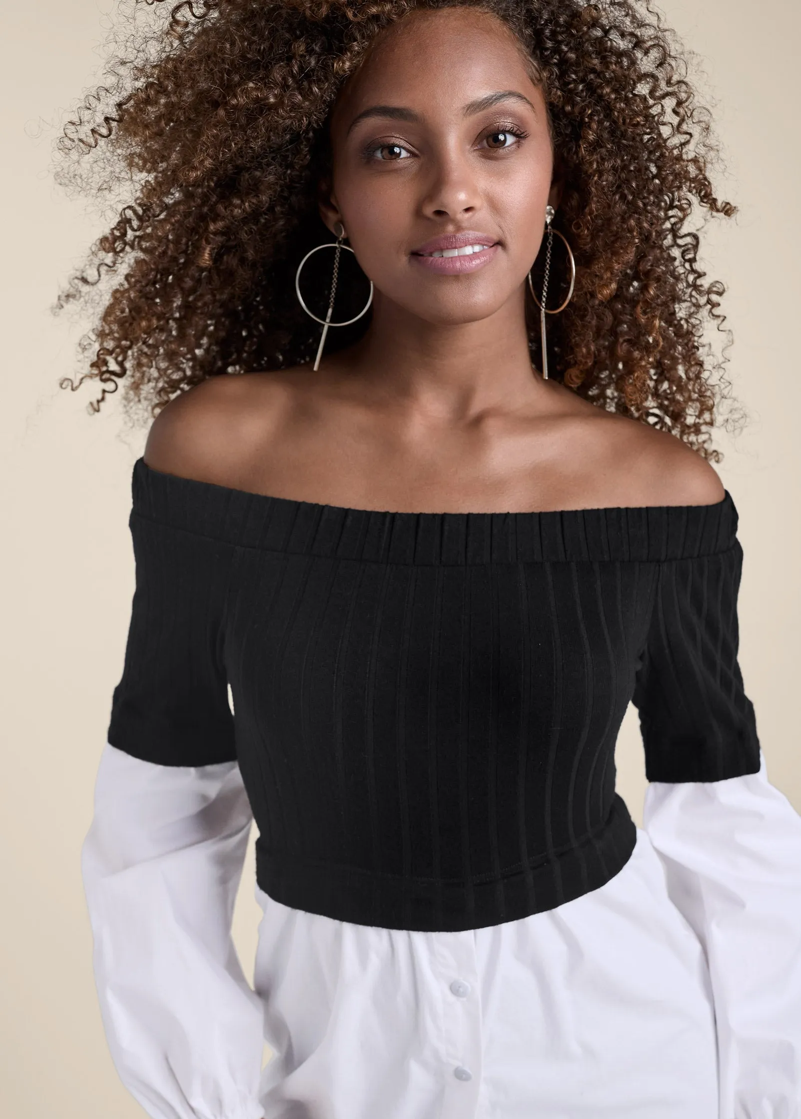 Layered Shirting Jumpsuit - Black & White