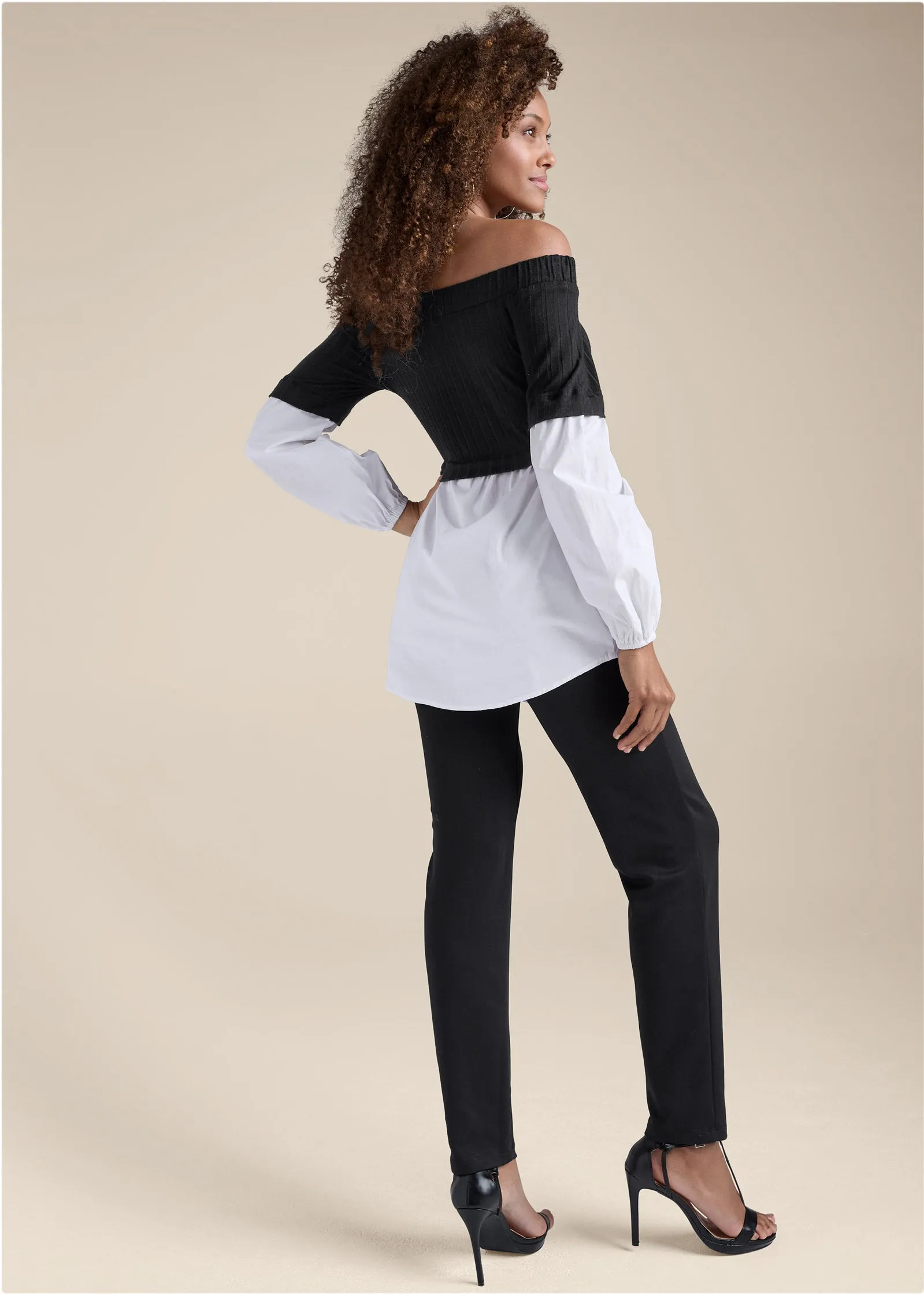 Layered Shirting Jumpsuit - Black & White