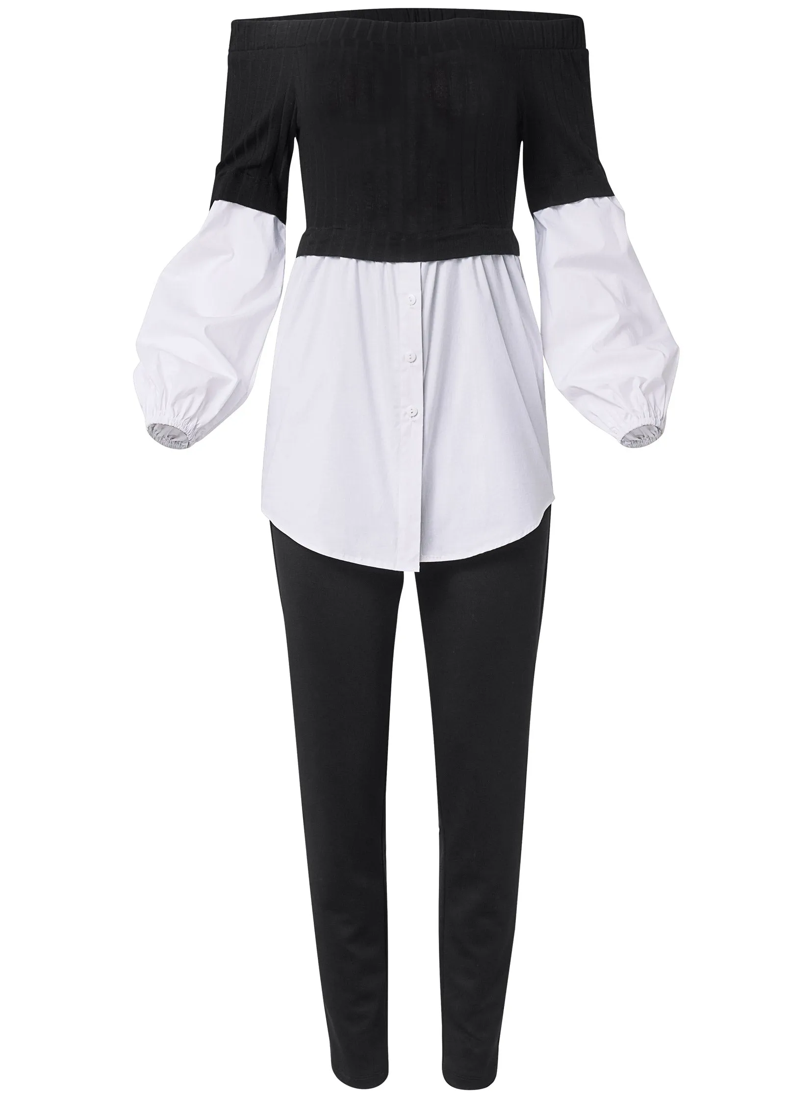 Layered Shirting Jumpsuit - Black & White