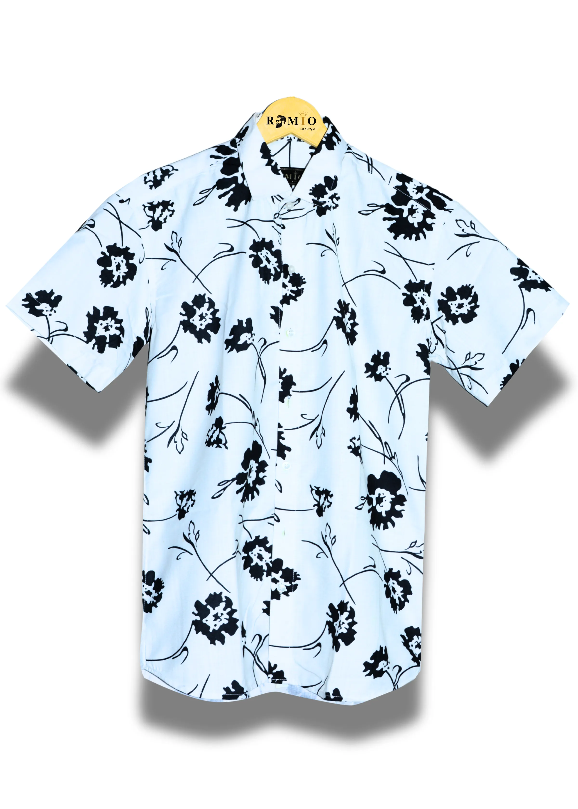 Men Regular Fit Printed Spread Collar Casual Half Sleev Shirt (F26)