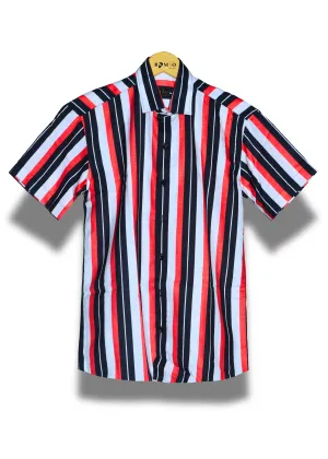 Men Slim Fit Striped Spread Collar Casual Half Sleev Shirt (f34)