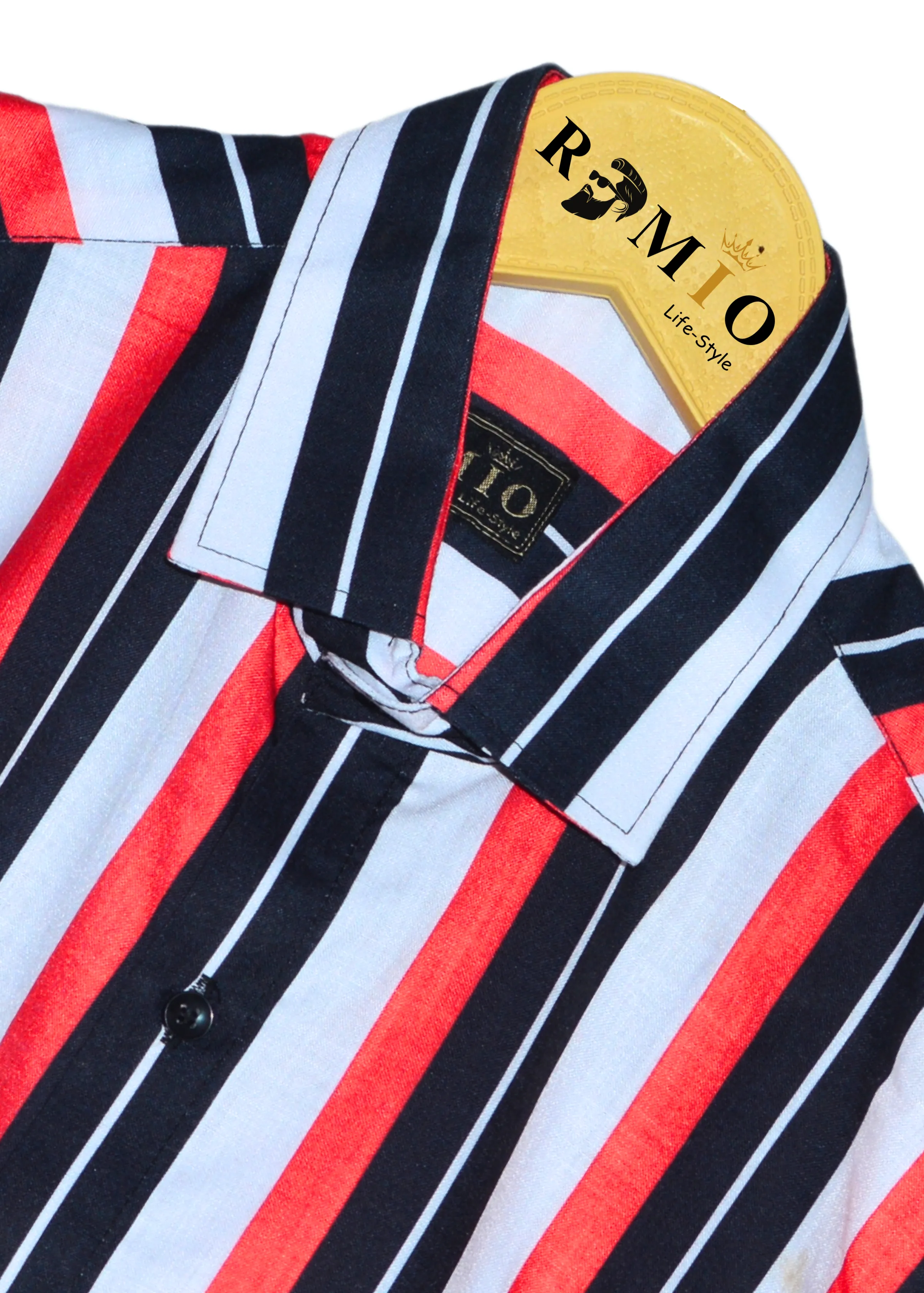 Men Slim Fit Striped Spread Collar Casual Half Sleev Shirt (f34)