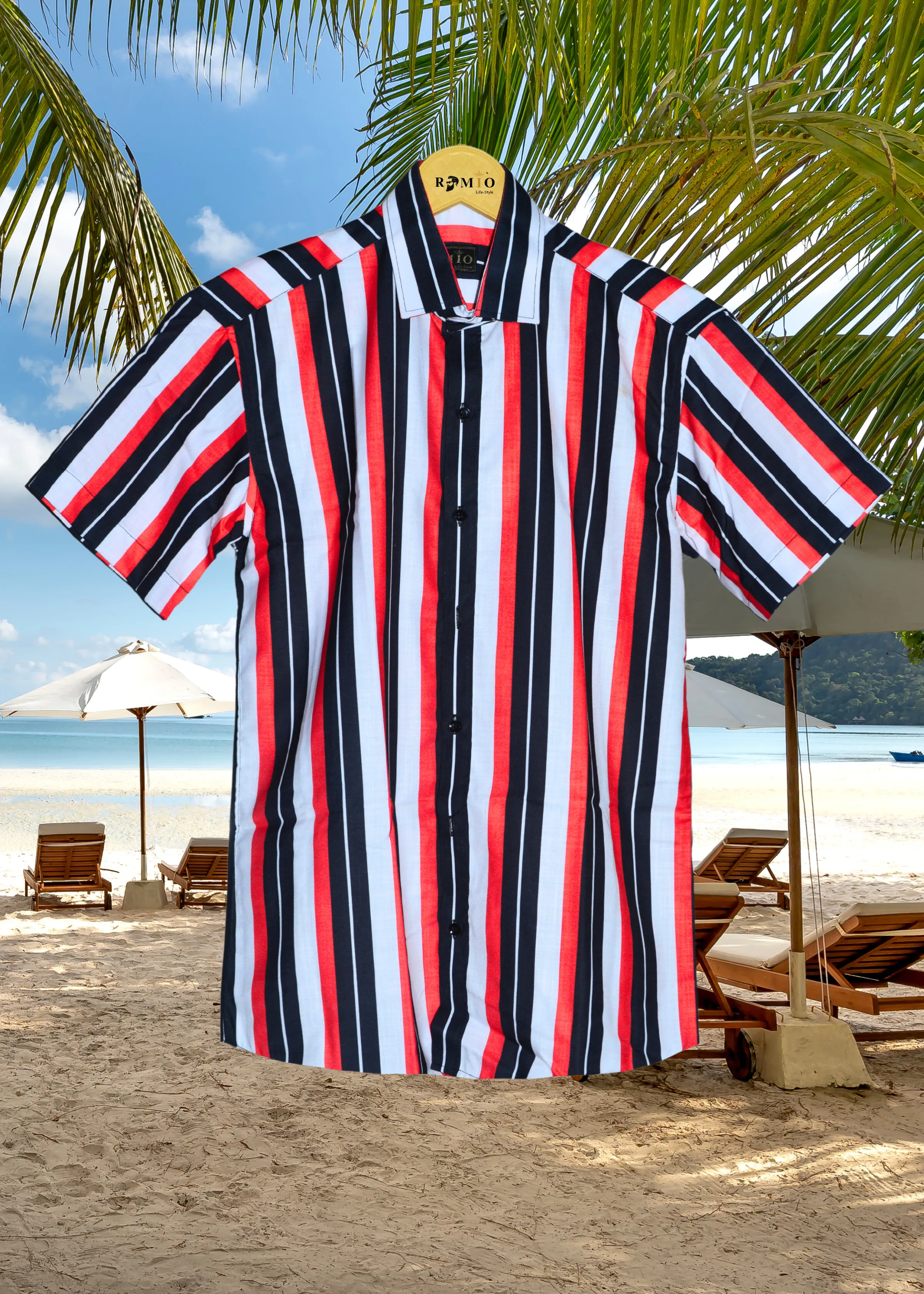 Men Slim Fit Striped Spread Collar Casual Half Sleev Shirt (f34)