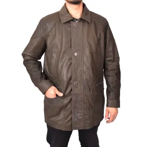 Men’s Genuine Nubuck Leather Parka Overcoat Gents Car Coat Brown Aric