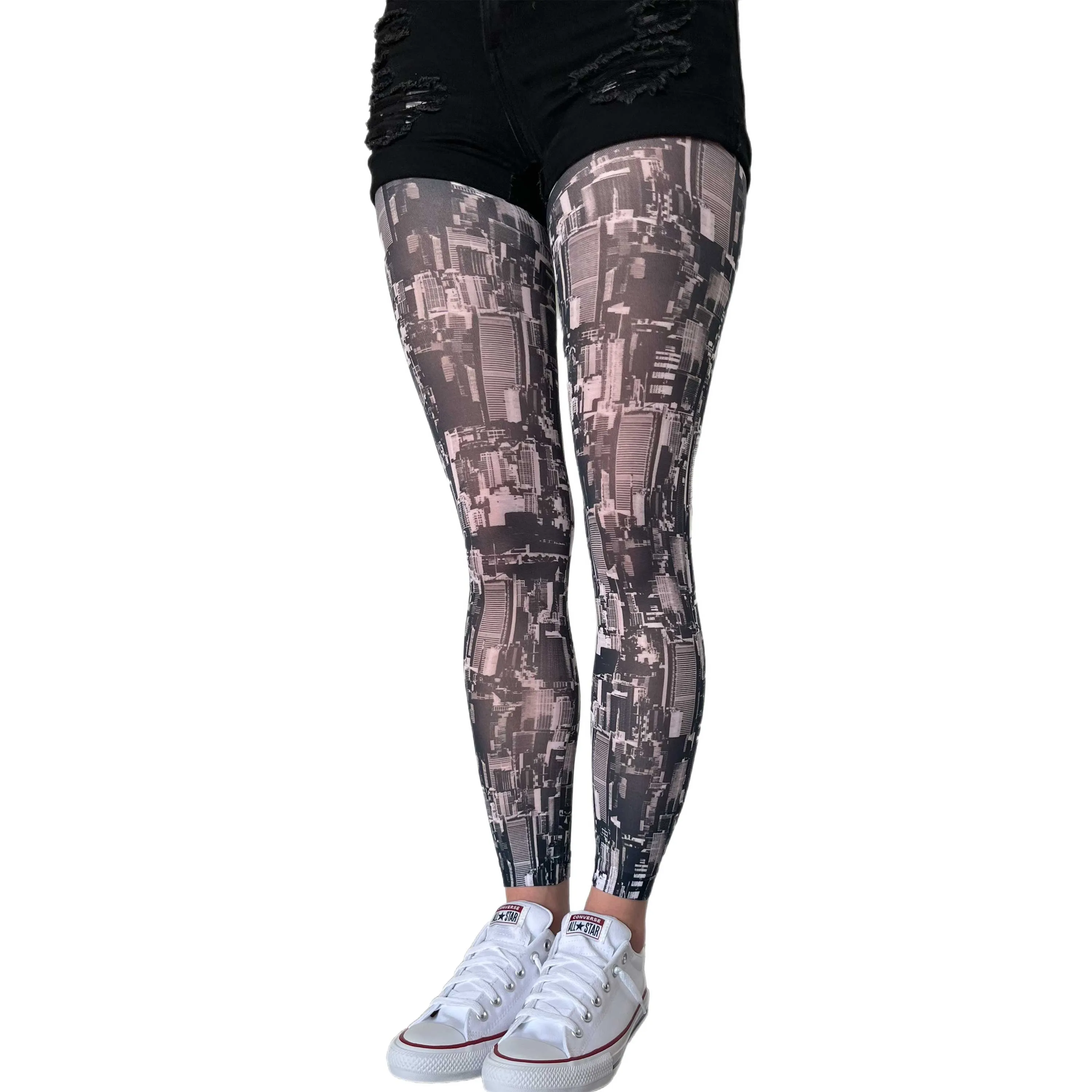 New York Skyline Printed Footless Tights