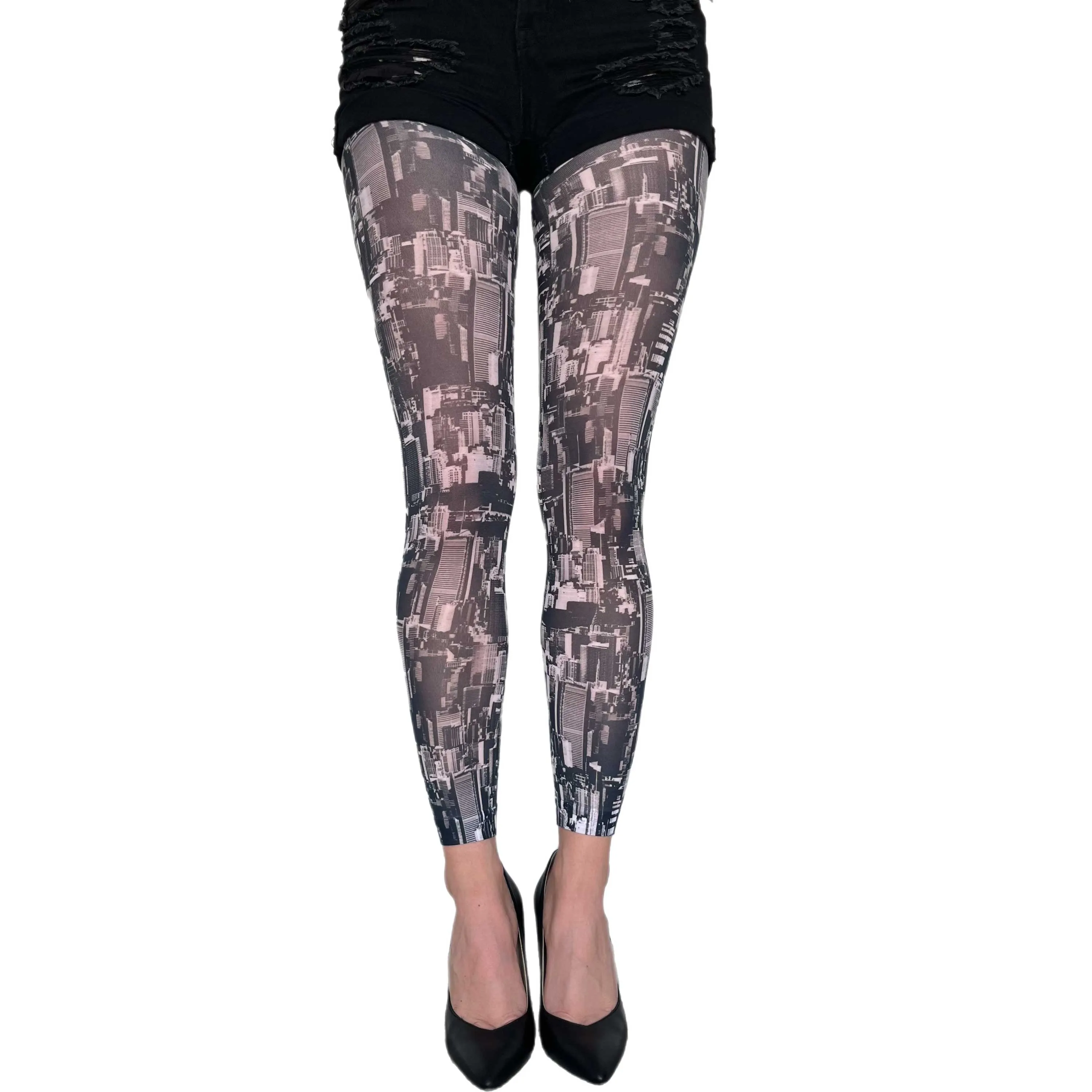 New York Skyline Printed Footless Tights