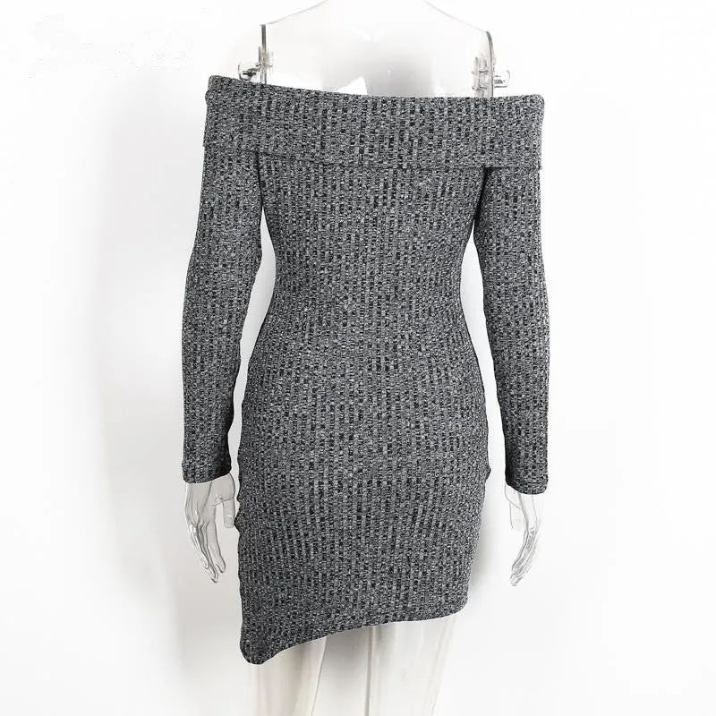 Off Shoulder Bodycon Dress With Slash Neck