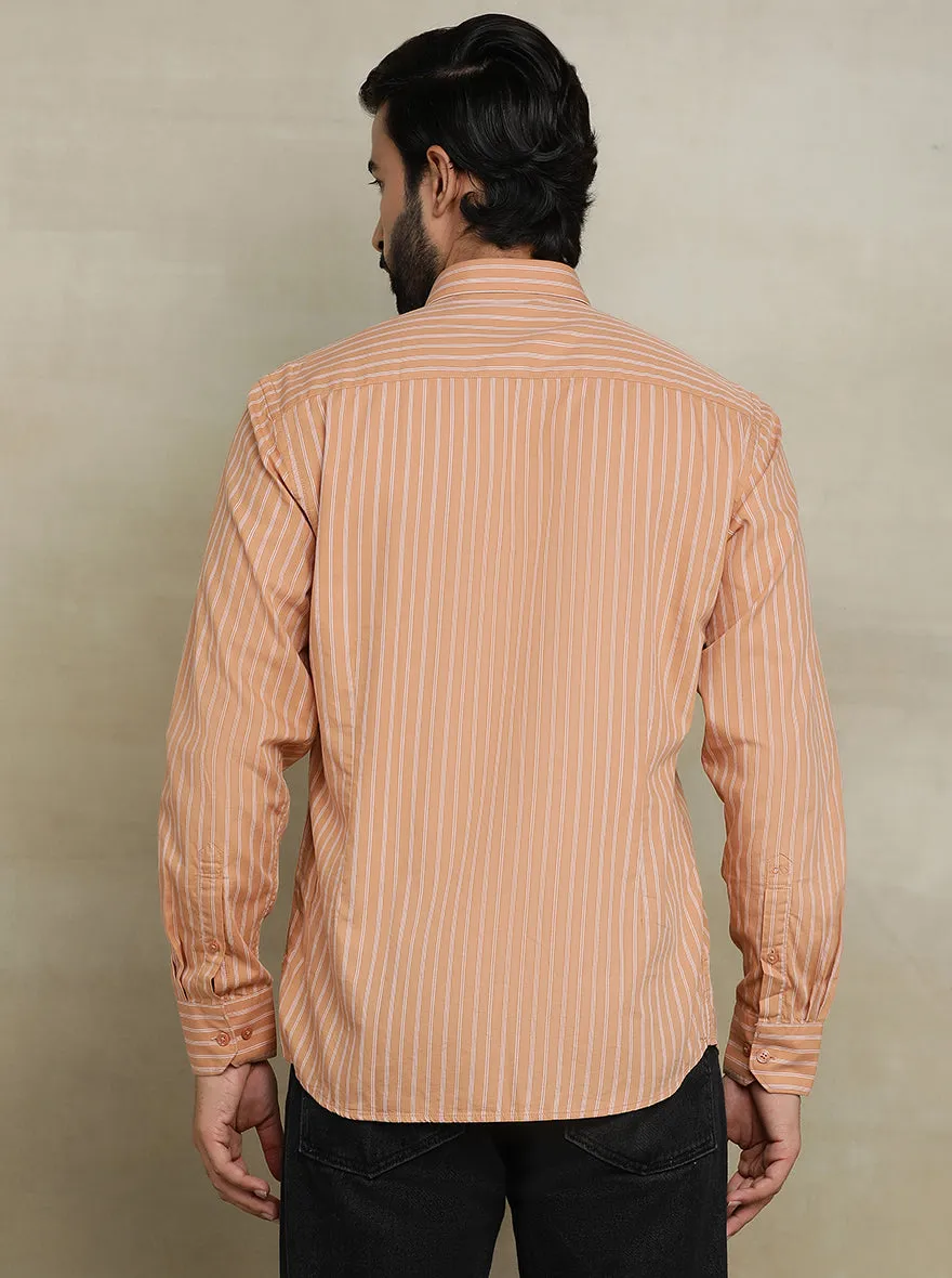 Orange Striped Tailored Fit Semi Casual Shirt | JadeBlue