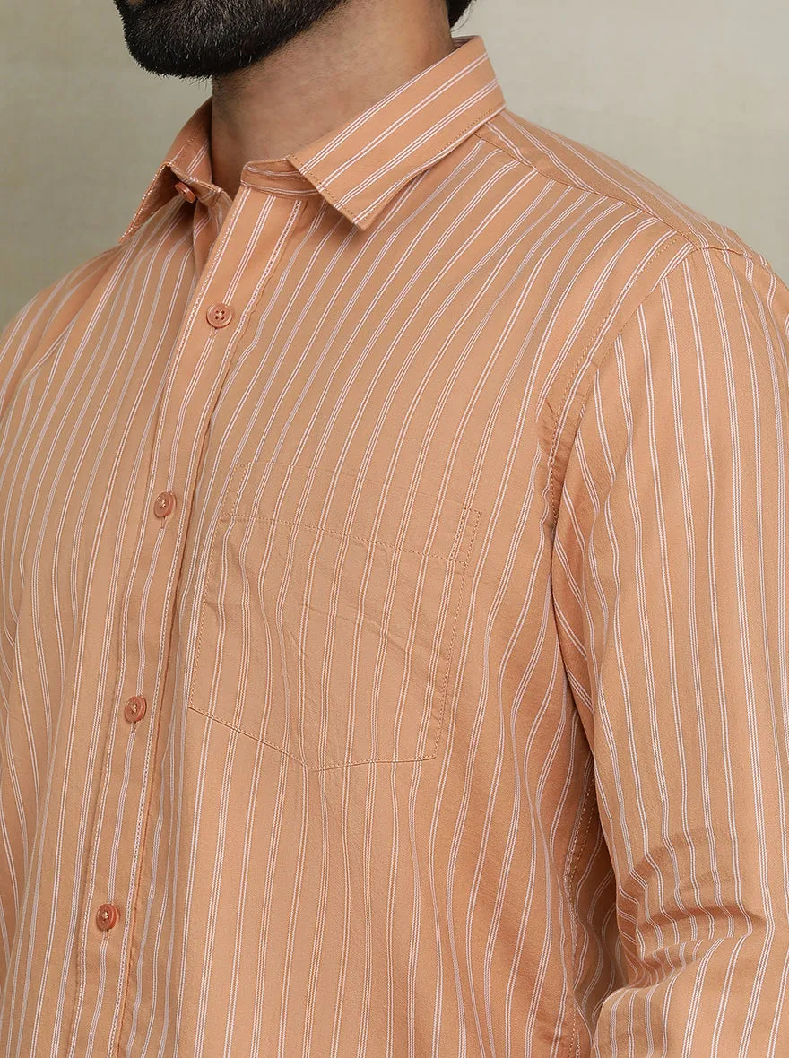 Orange Striped Tailored Fit Semi Casual Shirt | JadeBlue