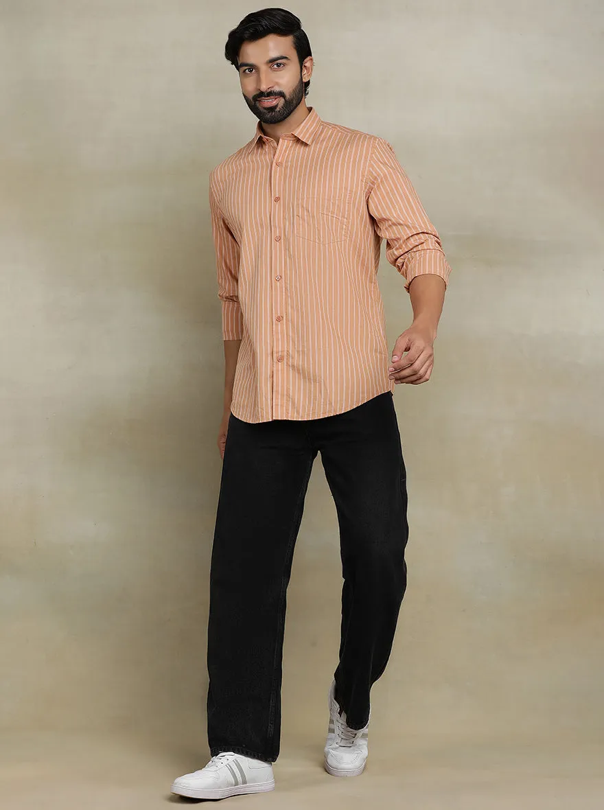 Orange Striped Tailored Fit Semi Casual Shirt | JadeBlue