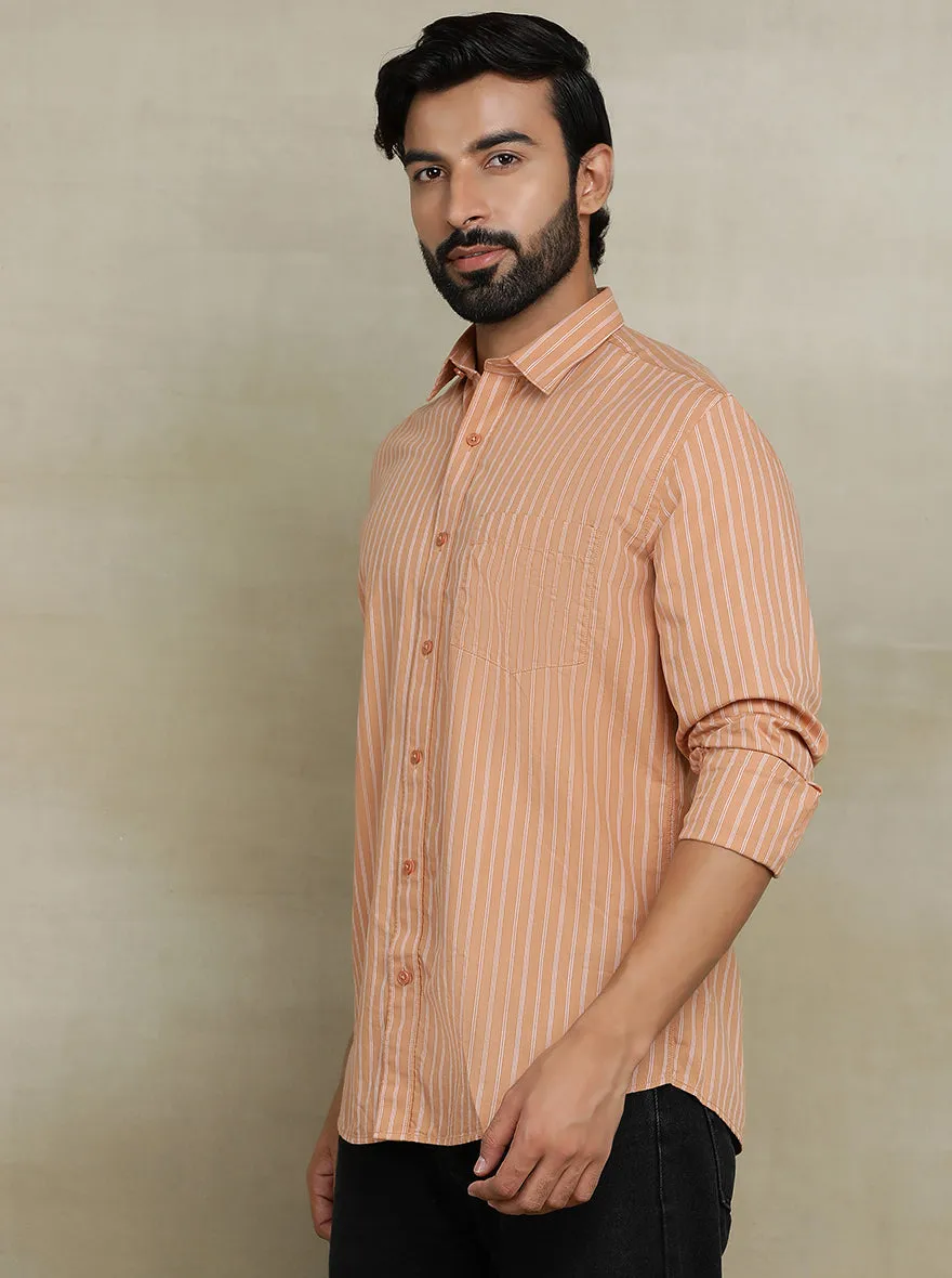 Orange Striped Tailored Fit Semi Casual Shirt | JadeBlue