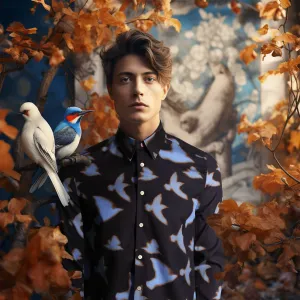 Paul Smith Birds Tailored Fit Shirt in Dark Navy