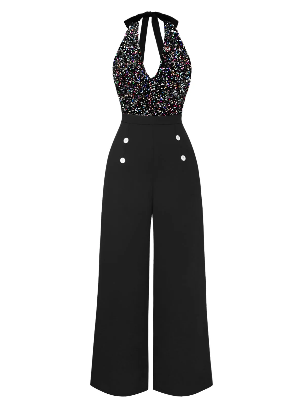 [Pre-Sale] Gold 1930s Cowl Neck Sequined Jumpsuit
