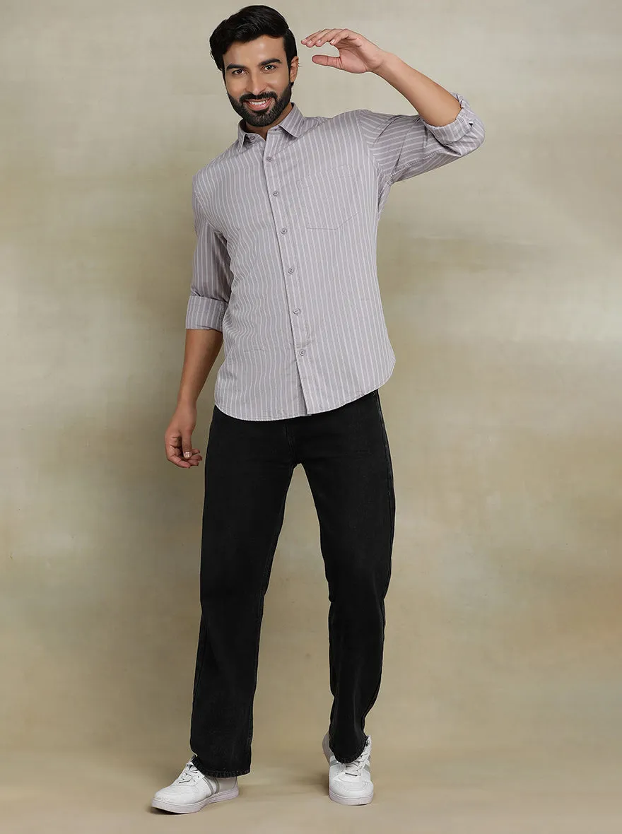Purple Striped Tailored Fit Semi Casual Shirt | JadeBlue
