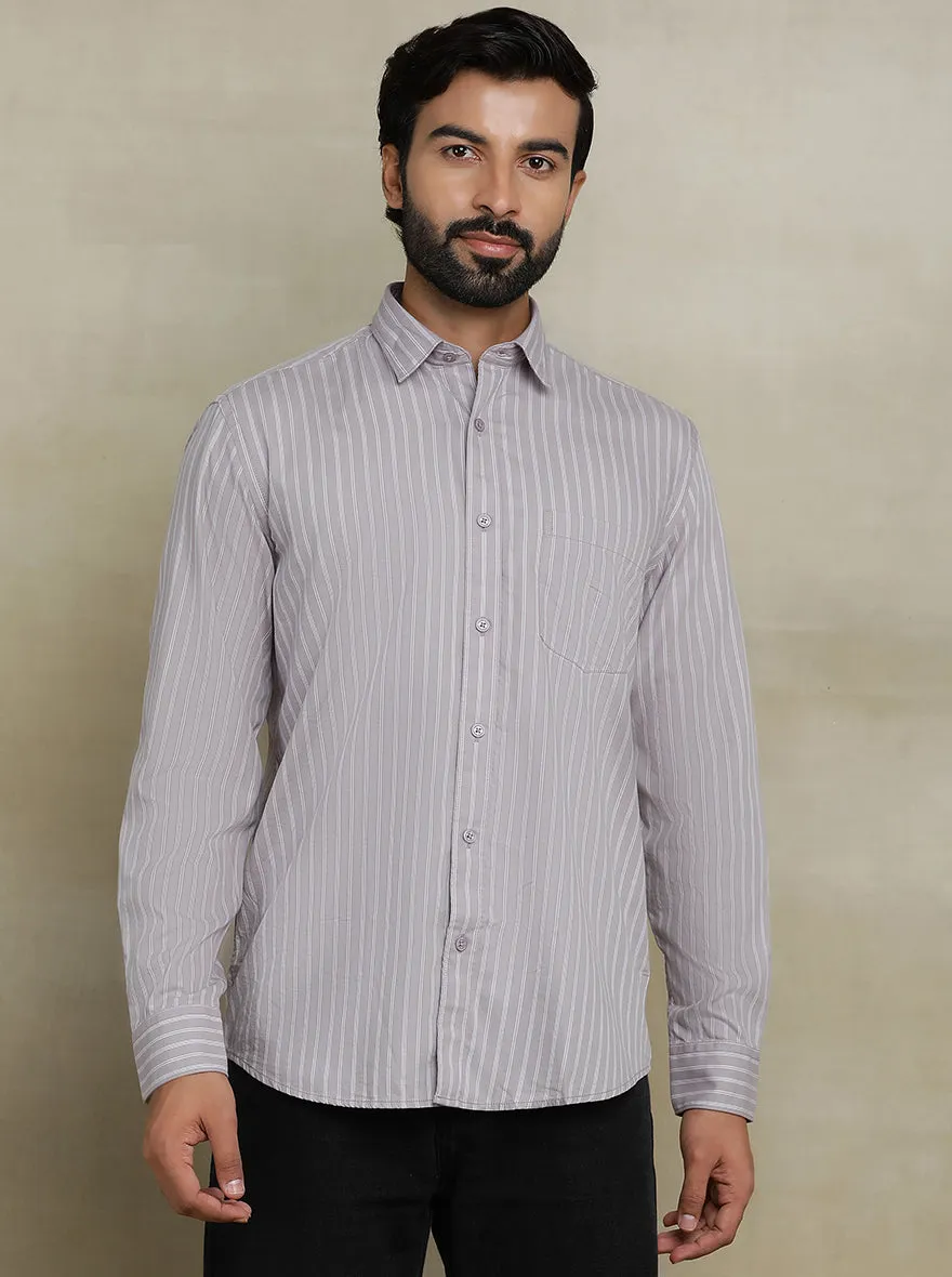 Purple Striped Tailored Fit Semi Casual Shirt | JadeBlue