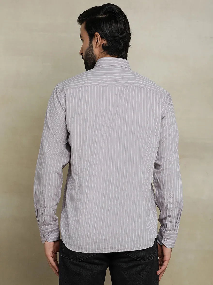 Purple Striped Tailored Fit Semi Casual Shirt | JadeBlue