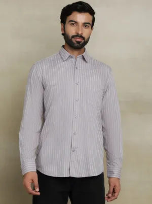 Purple Striped Tailored Fit Semi Casual Shirt | JadeBlue